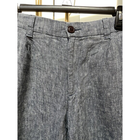Lands End Linen Chambray Blue Pants Pockets Elastic Back Womens Sz 8 High Rise - Picture 2 of 4